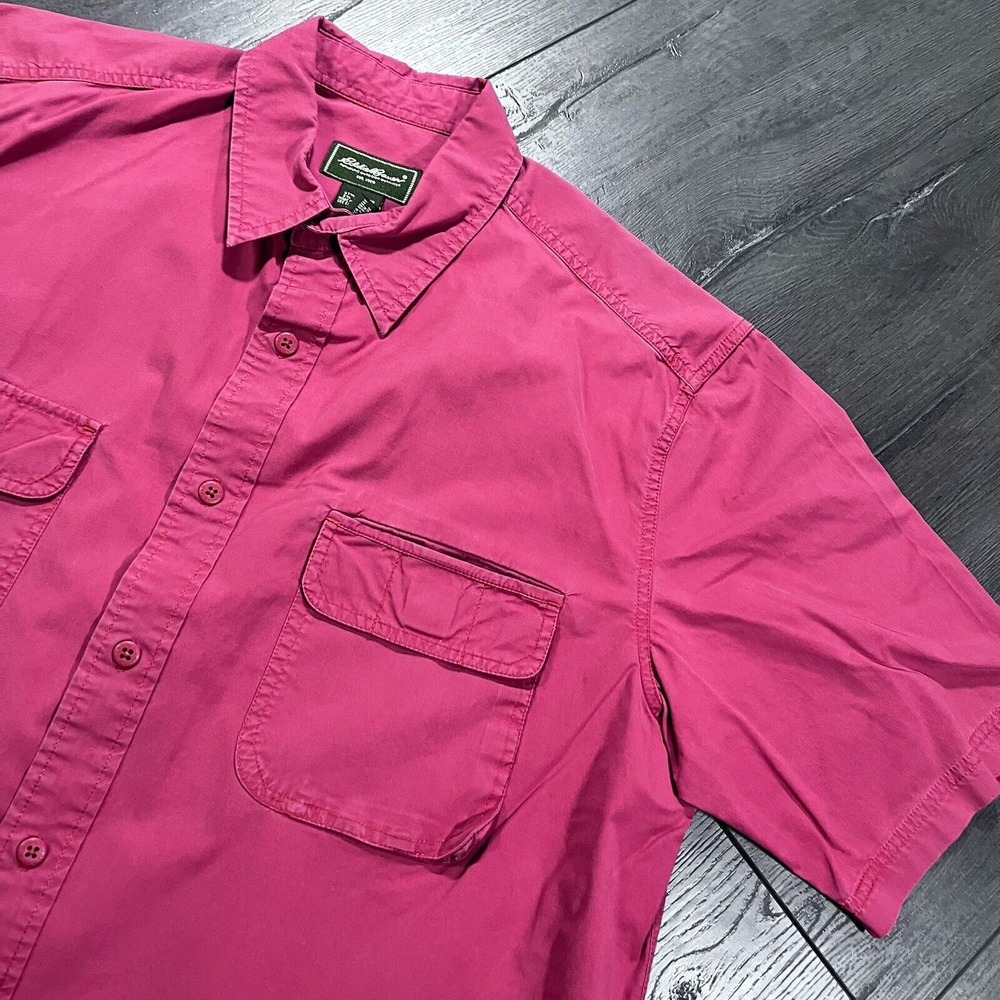 Eddie Bauer Shirt Mens Large Tall Red Fly Fishing‎ Outdoor Button Short Sleeve